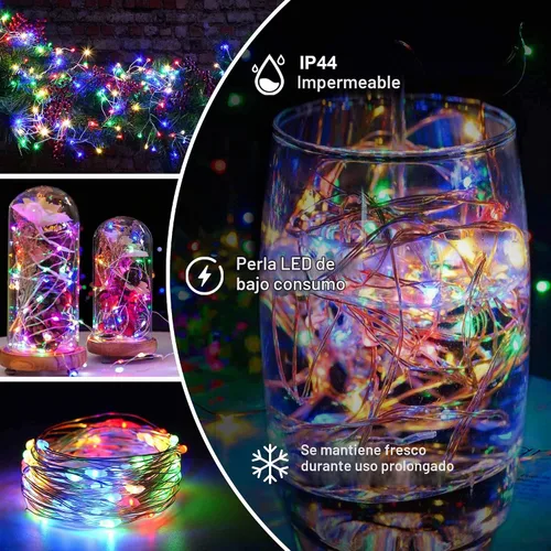 Vista 2 de Luces de Hadas Guirnalda de luces a pilas, paquete de 2 unidades, 100 LED, impermeable, alambre de cobre, luz de Navidad parpadeante