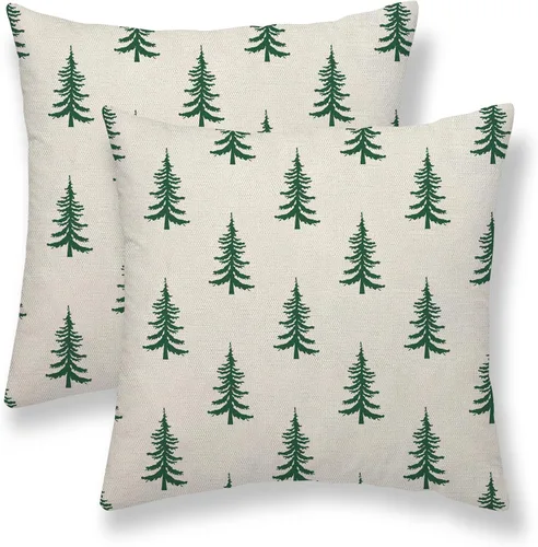 Vista 15 de Juego de 2 fundas de almohada de Navidad de 16 x 16 pulgadas, decoración de árbol de Navidad negro, fundas de almohada para exteriores, invierno