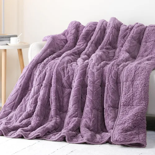 Vista 14 de Cottonblue Manta con peso de jacquard de 15 libras para adultos, tamaño individual, manta de forro polar sherpa ultrasuave para relajarse y dormir