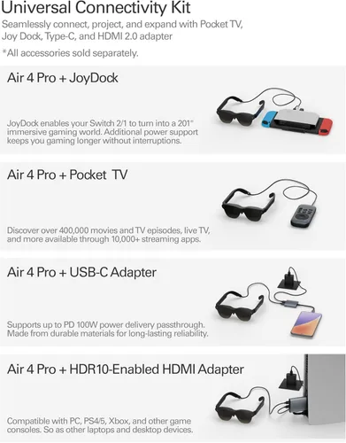 Vista 11 de RayNeo Air 4 Pro AR/XR - Pantalla de video HDR10 de 201 pulgadas, chip Vision 4000, audio de Bang & Olufsen, películas 3D y gafas inteligentes