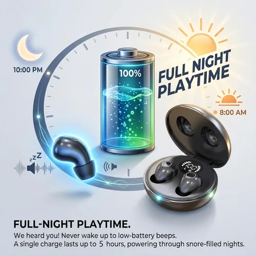 Vista 4 de Auriculares para dormir de lado, ultra mini auriculares inalámbricos Bluetooth 5.4 para dormir, tapones para los oídos ocultos que reducen el ruido