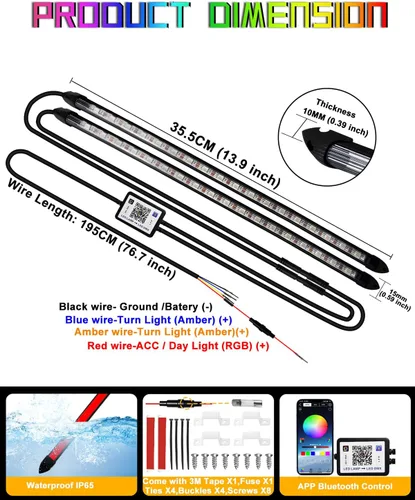 Vista 2 de Qasim Tira de luz LED RGB de 14 pulgadas, control por aplicación, multicolor, 35.5 cm (14.0 pulgadas), arranque frío, blanco, dinámico, RGB ámbar