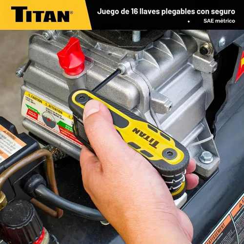 Vista 8 de Titan 12774 Juego de llaves Allen plegables de 16 piezas, métricas y SAE, juegos de llaves hexagonales con bloqueo a 90°, 135° y 180° mediante dos