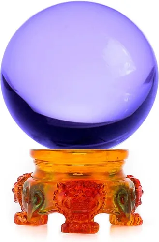 Vista 19 de Amlong Crystal - Bola de cristal ámbar de 3 pulgadas (80 mm) con base de resina de león arcoíris y caja de regalo para bola decorativa, fotografía