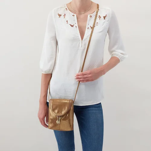 Vista 2 de HOBO Bolso elegante de helecho para mujer, estructura de cuero con cierre de cremallera superior, interior forrado impreso y bolsa de correa cruzada