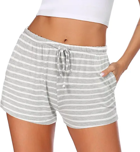 Vista 11 de Ekouaer - Pantalones cortos de pijama para mujer con bolsillos elásticos y tira elástica, para dormir, con cordón Negro