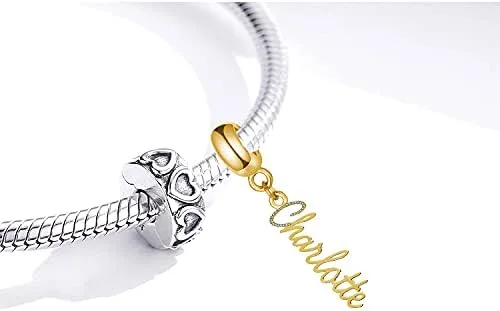 Vista 3 de Abalorio con nombre persoanlizado para pulsera con piedra natal sintética del mes con nombre personalizado, letra inicial, número, fecha, placa