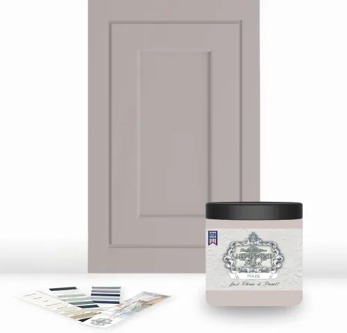 Vista 64 de Pintura TODO EN UNO, Abbey (gris cálido), Muestra de 8oz - Pintura duradera para gabinetes y muebles. Imprimación y capa superior incorporadas,
