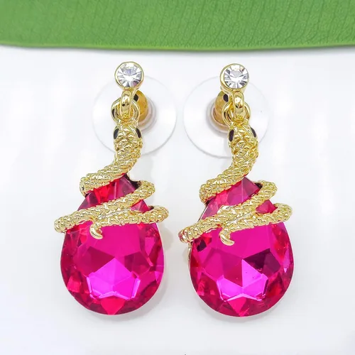 Vista 66 de Navachi Pendientes colgantes de gota de serpiente con forma de pera multicolor de cristal chapado en oro de 18 quilates