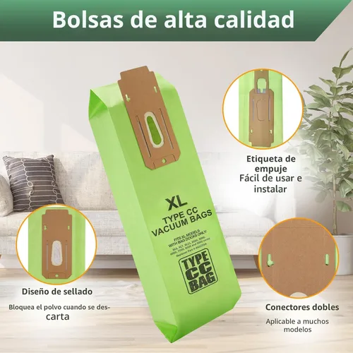 Vista 3 de Paquete de 16 bolsas de vacío para Oreck tipo CC, se adapta a todas las Verde