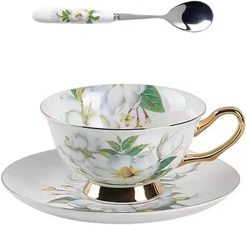 Vista 8 de Honorable Taza de café, capuchino, taza de té, con platillo para leche, porcelana de hueso fino, esmalte reactivo, 6.8 onzas-1 unidad