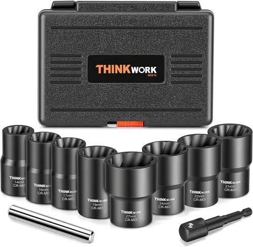 Vista 9 de THINKWORK Herramienta de extracción de tuercas de rueda de 1/2 pulgada, kit de extracción de bloqueo de rueda de 5 piezas, removedor de tuercas