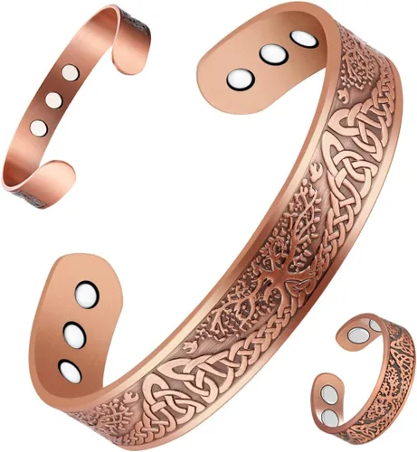 Vista 15 de Vicmag Pulsera de Cobre para Hombres Pulsera Magnética de Fuerza 9X para Hombres 99% Cobre Puro con Imanes de 5000 Gauss, Caja de Presentación