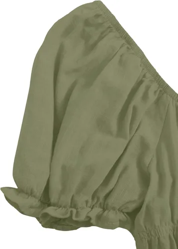 Vista 4 de SheIn - Vestido corto de manga corta con fruncido acampanado vestido con volantes vestidos cortos con cuello cuadrado y cinta para anudar