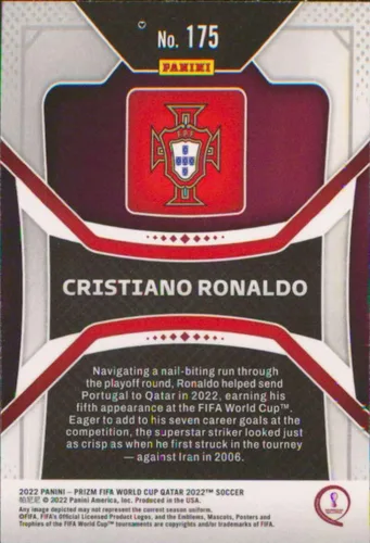 Vista 2 de Panini Prizm Copa Mundial de la FIFA Qatar #175 Cristiano Ronaldo Portugal - Tarjeta de fútbol 2022