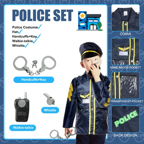 Vista 2 de 3 juegos de disfraces para niños de 3 a 7 años, juego de rol, bombero, policía, médico, ropa de vestir para niños y niñas, accesorios de rol