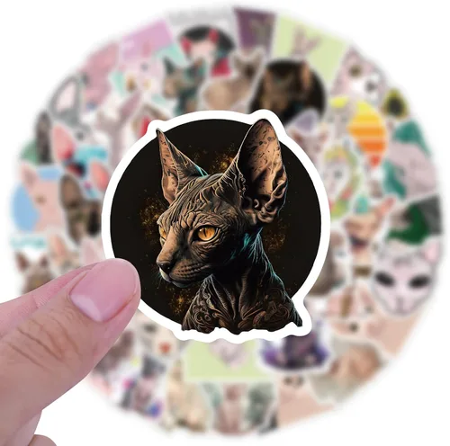 Vista 8 de 110 calcomanías de vinilo impermeables de dibujos animados de gato sin pelo de esfinge para adultos para botellas de agua, maletas para computadora