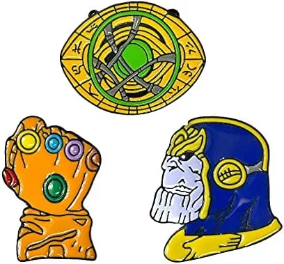 Vista 8 de OYSTERBOY 3 broches de esmalte de calidad premium Thanos el infinito guantelete guante ojo de Agamotto Super héroes símbolo para cosplay disfraz