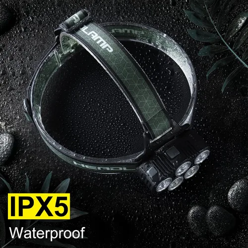 Vista 5 de Linterna frontal recargable de 5 LED multicolor brillante con opción de luz roja para adultos, IPX5, impermeable, USB C, correr, lectura