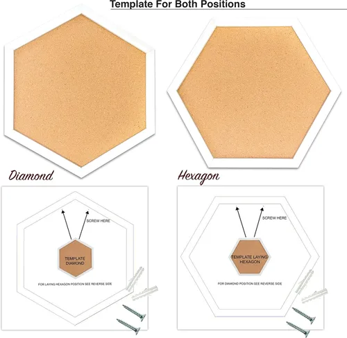 Vista 6 de Tablero de corcho con forma de diamante hexagonal con marco blanco, tablero de anuncios decorativo moderno para paredes