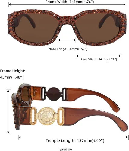 Vista 5 de FEISEDY Gafas de sol rectangulares gruesas de los años 90 para hombres y mujeres, lentes de sol de cristal UV400 brillante Fahion Temple B2880