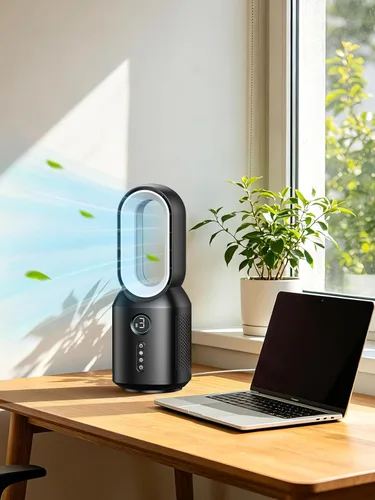 Vista 7 de let'me Ventilador de escritorio de 13 pulgadas, pequeño ventilador de mesa sin aspas, ventilador oscilante de 106° con control táctil de 3