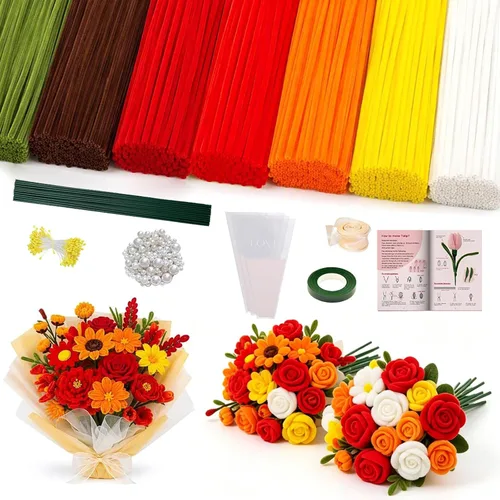 Vista 12 de Kit de flores de limpiador de tuberías rosas de 976 piezas, tallos Color rosa