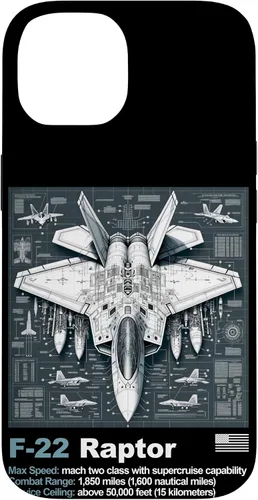 Vista 4 de F22 Raptor Fighter Jet Blueprint - Funda para iPhone 16, diseño técnico y especificaciones