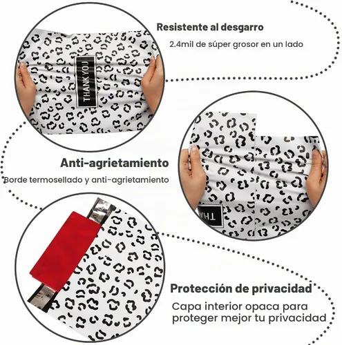 Vista 4 de JinRuiKJ Paquete de 25 sobres de polietileno con estampado de leopardo negro, 10x13, bolsas de envío para ropa, bolsas de correo autoadhesivas