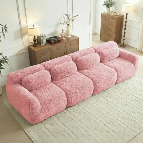 Vista 13 de Sofás de nube sin hueso de 80.4 pulgadas, tela de felpa suave y esponjosa, sofá cama modular con 2 otomanas, sofás de dos plazas de chocolate,