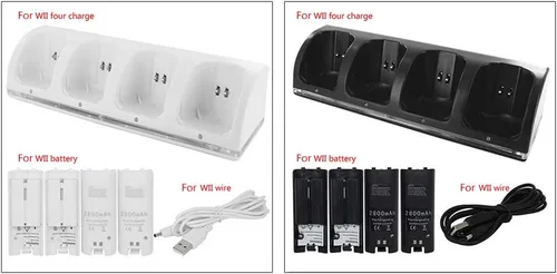 Vista 6 de Estación de carga de batería 4 en 1 con cable USB, para consola de juegos W-Ii Control remoto Gamepad