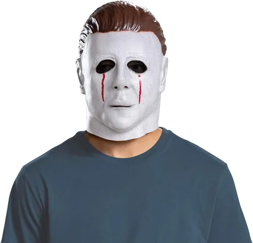 Vista 3 de Disguise Máscara, accesorio oficial de disfraz de Michael Myers de Halloween, tamaño individual para adulto, talla única, color blanco, Blanco