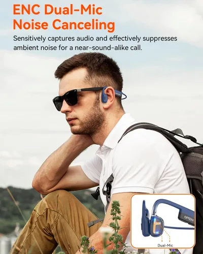 Vista 8 de SANOTO Auriculares de conducción ósea Bluetooth 5.3, auriculares de oreja abierta con reducción de ruido de doble micrófono, batería de 8 horas