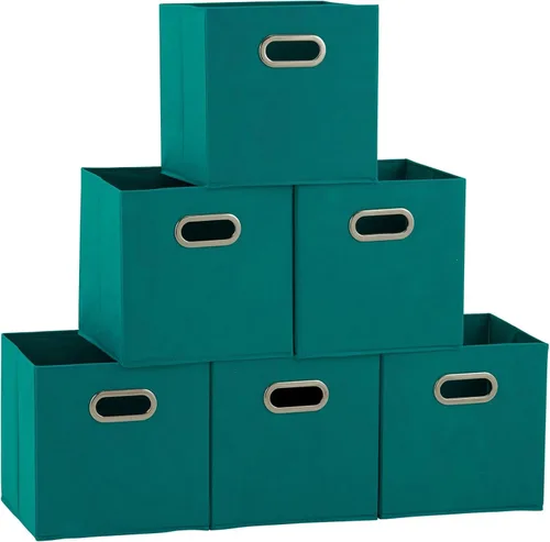 Vista 26 de Household Essentials Cubos de Almacenamiento de Tela Plegables Paquete de 6 – 11x11x11 Contenedores No Tejidos Apilables con Lados de Cartón