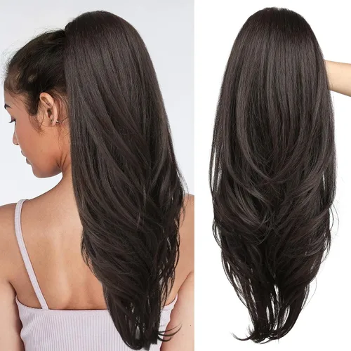 Vista 25 de SEIKEA Extensión versátil de cola de caballo con cordón, 18 pulgadas de largo, ondulado, con clip de varias capas, extensiones de cabello de cola