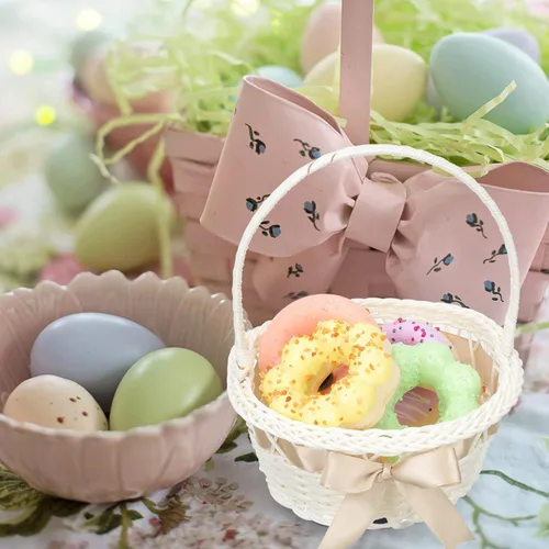 Vista 3 de Cesta de mimbre con asa, cesta de flores de ratán, huevos de Pascua, cesta de dulces para decoración