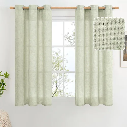Vista 115 de BGment Cortinas de Lino Beige de 63 Pulgadas de Largo 2 Paneles - Tratamientos para Ventanas con Textura de Arpillera Filtrantes de Luz Cortinas