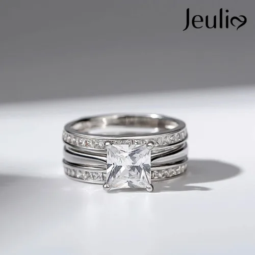 Vista 3 de Jeulia Anillo de compromiso de circonita cúbica grabada de 4.37 quilates para mujer, anillo de compromiso de diamantes para mujer, solitario