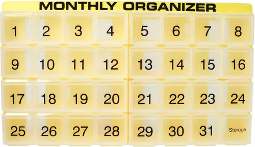Vista 9 de Organizador de pastillas mensual 31 compartimentos, 1 por día, 4 semanas, organizador de pastillas completo de 31 días Incluye bandeja y 8