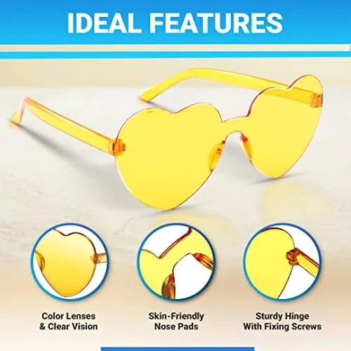 Vista 6 de Paquete de 12 lentes de sol de corazón para mujer, resistentes lentes de sol en forma de corazón para regalos de orgullo y despedida de soltera
