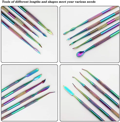 Vista 5 de Juego de 10 herramientas de talladores de cera de acero inoxidable de gran tamaño, espátula, kit de arco iris de doble extremo para producción