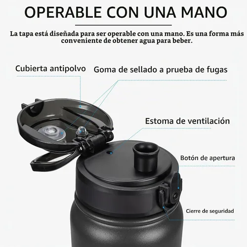 Vista 2 de Fanhaw Botella de agua térmica para llevar, apta lavavajillas, de 20 onzas, acero inoxidable, doble pared, reutilizable, a prueba de fugas y sudor