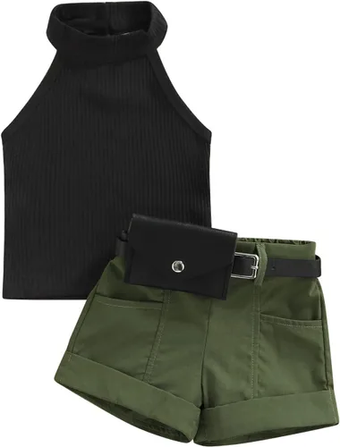 Vista 77 de TheFound Trajes de verano para niñas pequeñas, sin mangas, de punto acanalado, halter, pantalones cortos, ropa para recién nacidos, conjunto de 3