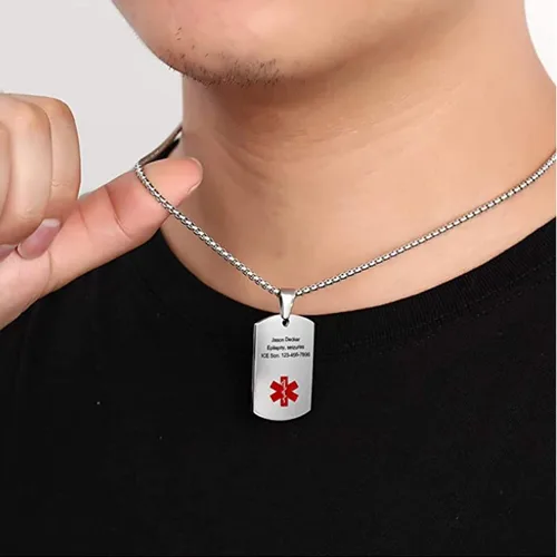 Vista 4 de Giftider Collar de alerta médica personalizado para hombres, collar de emergencia médica con grabado gratuito para hombres y mujeres, etiqueta