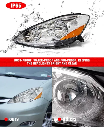 Vista 8 de Conjunto de faros delanteros para Toyota Sienna 2006 2007 2008 2009 2010 carcasa cromada con reflector ámbar izquierda y derecha