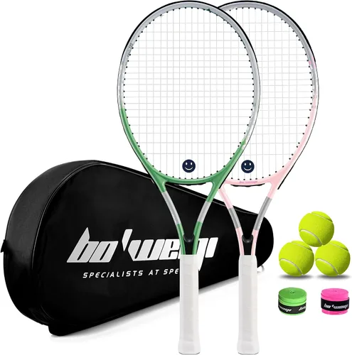 Vista 9 de bo'weiqi Juego de raquetas de tenis recreativas de 27 pulgadas para 2 jugadores, raquetas de tenis ligeras preencordadas para principiantes, incluye