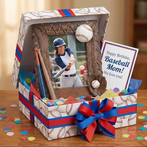 Vista 4 de Marco de fotos hecho a mano, marco deportivo de béisbol 3D, regalos de cumpleaños para hombres, mujeres, atletas, entrenadores, equipos (marrón)