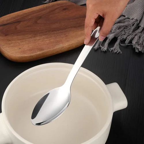 Vista 5 de dongbo - Juego de 6 cucharas para servir bufé de acero inoxidable de 13 pulgadas con mango largo para catering, color plateado
