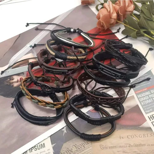 Vista 7 de MOZAKA 27 pulseras de cuero trenzado para hombres y mujeres, pulseras étnicas tribales, pulseras de cuero, pulseras tejidas para la amistad