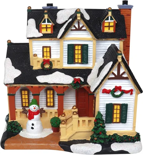 Vista 5 de Casa de Pueblo Navideño con Muñeco de Nieve – Edificio Coleccionable de Aldea Navideña Musical Iluminada con Nieve – Adición Perfecta para tus